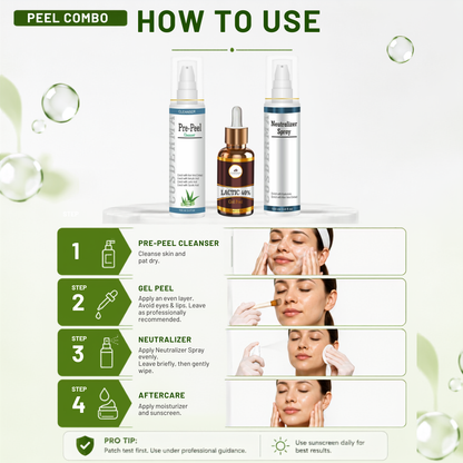 Cosderma Lactic 40% Peel Combo – Pre Peel Cleanser, Lactic Gel Peel & Neutralizer Spray for Pigmentation, Dullness & Skin Rejuvenation