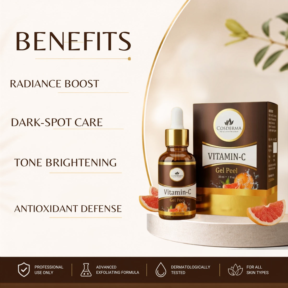 Cosderma Vitamin-C Gel Peel | Brightening & Anti-Aging Exfoliant | Professional Derma Peel