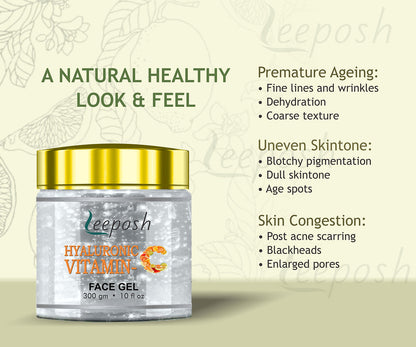 Leeposh Vitamin C Gel Cream with Hyaluronic Acid – Skin Lightening & Glow (300 gm)