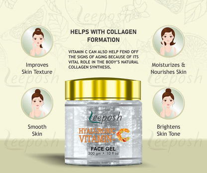 Leeposh Vitamin C Gel Cream with Hyaluronic Acid – Skin Lightening & Glow (300 gm)