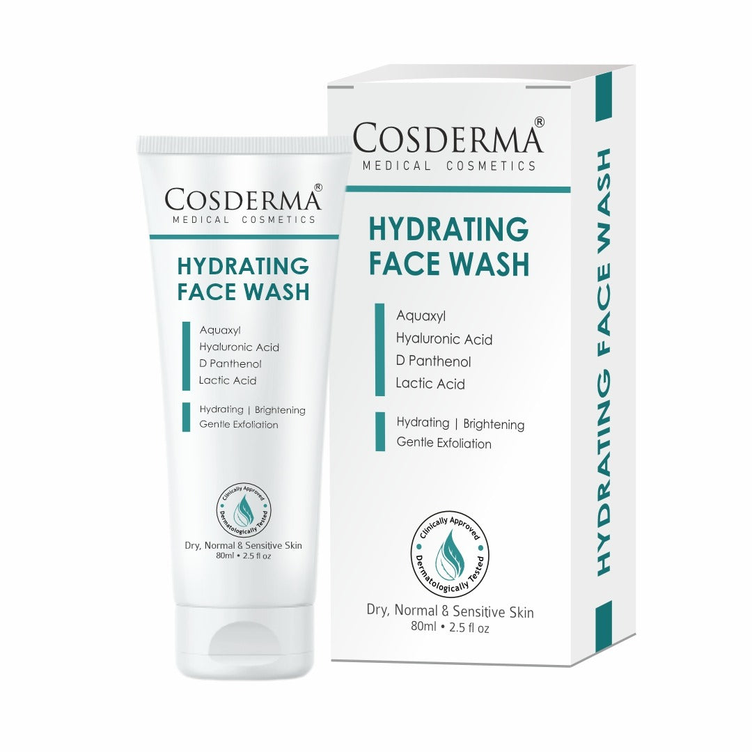 Cosderma Hydrating Face Wash – Gentle Cleanser with Aquaxyl, Hyaluronic Acid, D-Panthenol & Lactic Acid for Deep Moisturization & Soft, Supple Skin