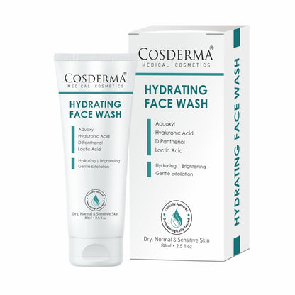 Cosderma Hydrating Face Wash – Gentle Cleanser with Aquaxyl, Hyaluronic Acid, D-Panthenol & Lactic Acid for Deep Moisturization & Soft, Supple Skin
