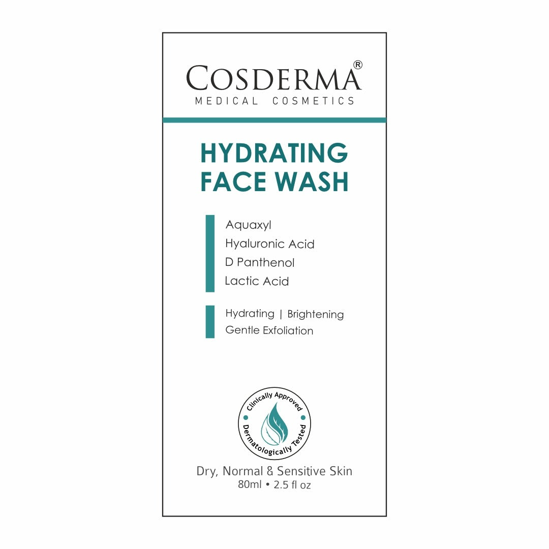 Cosderma Hydrating Face Wash – Gentle Cleanser with Aquaxyl, Hyaluronic Acid, D-Panthenol & Lactic Acid for Deep Moisturization & Soft, Supple Skin