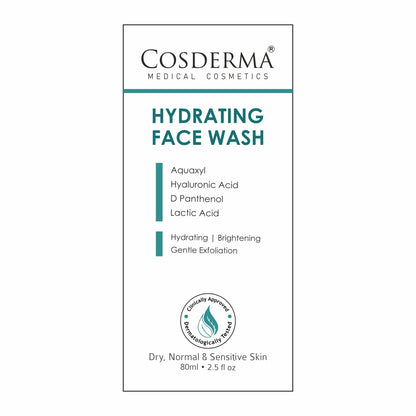 Cosderma Hydrating Face Wash – Gentle Cleanser with Aquaxyl, Hyaluronic Acid, D-Panthenol & Lactic Acid for Deep Moisturization & Soft, Supple Skin