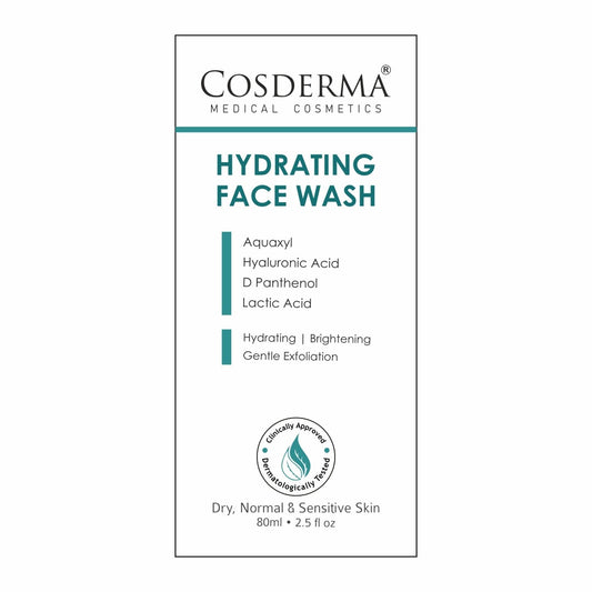 Cosderma Hydrating Face Wash – Gentle Cleanser with Aquaxyl, Hyaluronic Acid, D-Panthenol & Lactic Acid for Deep Moisturization & Soft, Supple Skin