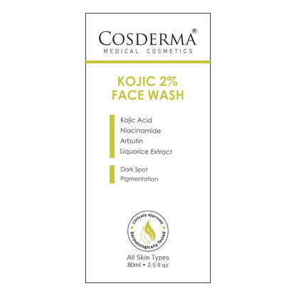Cosderma Kojic 2% Face Wash – Brightening Cleanser with Kojic Acid, Niacinamide, Arbutin & Liquorice Extract for Pigmentation, Tan & Uneven Skin Tone