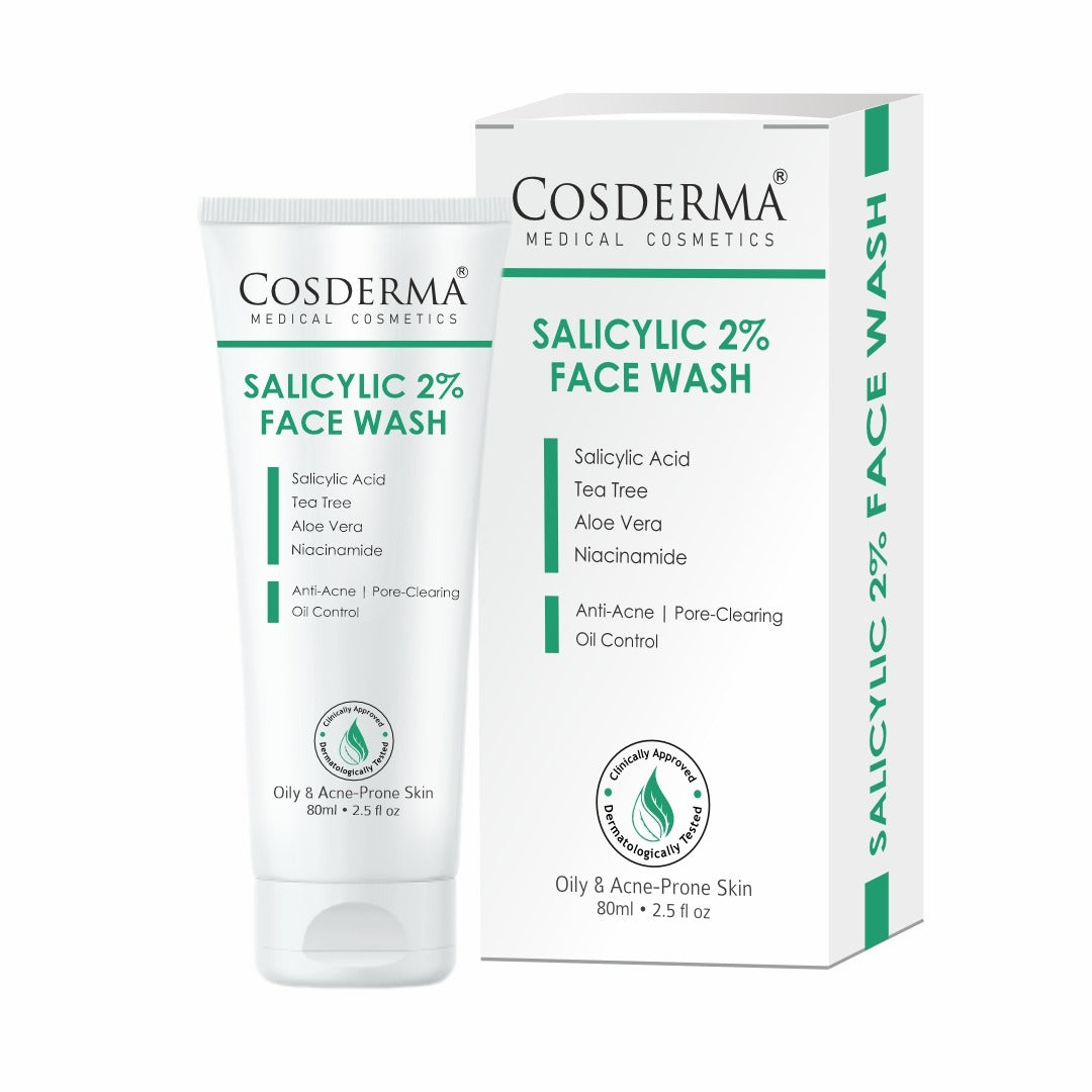 Cosderma Salicylic 2% Face Wash – Deep Cleansing Anti-Acne Face Wash with Tea Tree, Aloe Vera & Niacinamide for Clear, Oil-Free Skin