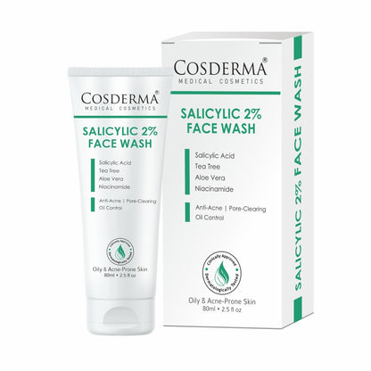 Cosderma Salicylic 2% Face Wash – Deep Cleansing Anti-Acne Face Wash with Tea Tree, Aloe Vera & Niacinamide for Clear, Oil-Free Skin
