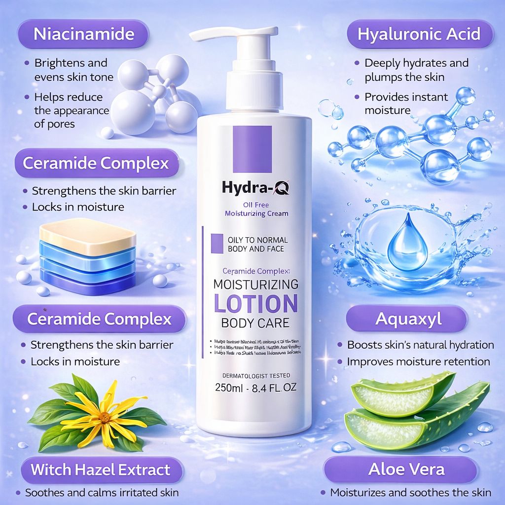 Hydra Q Oil-Free Moisturizing Cream with Ceramide Complex for Oily to Normal Skin - 250ml