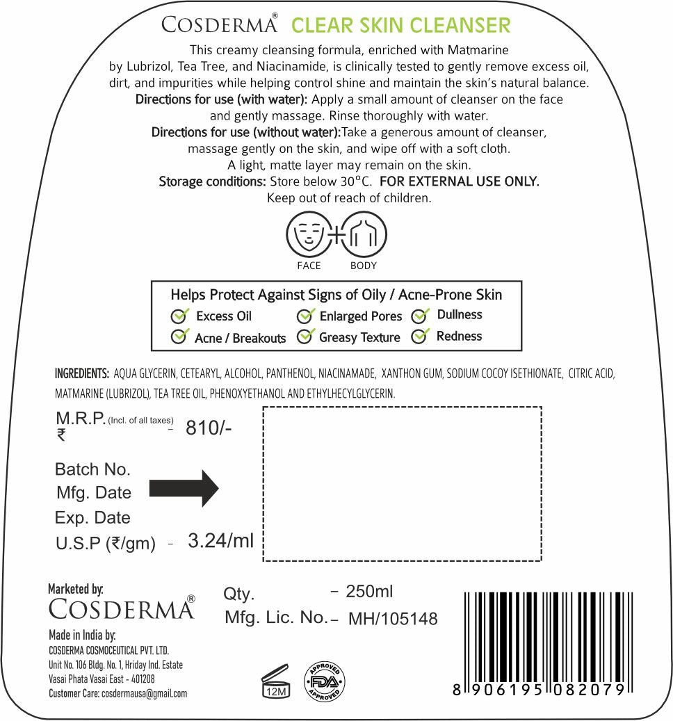 Cosderma Clear Skin Cleanser for Oily & Acne-Prone Skin – Oil Control & Mattifying Formula (250ml)