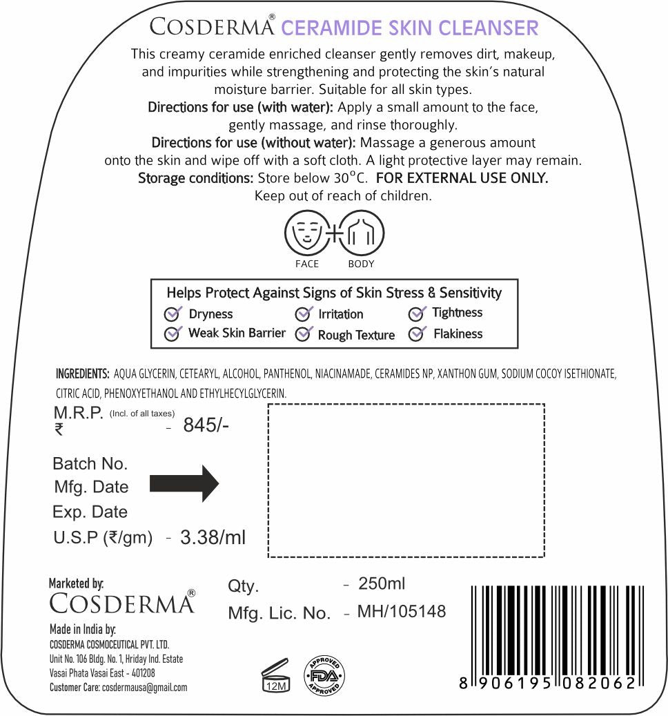 Cosderma Ceramide Skin Cleanser – Hydrating & Barrier Strengthening Cleanser for All Skin Types (250ml)