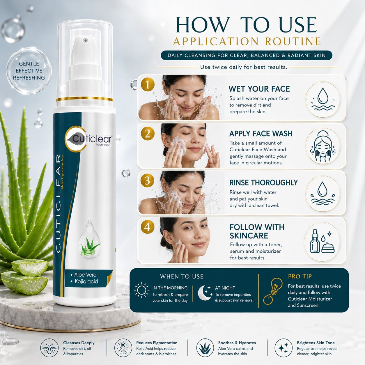 Cuticlear Skin Lightening Face Wash with Kojic Acid, Aloe Vera & Gold Dust – 100ml