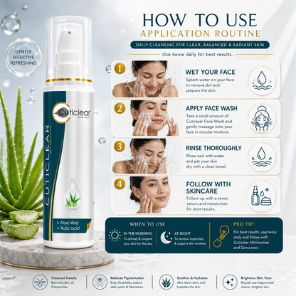 Cuticlear Skin Lightening Face Wash with Kojic Acid, Aloe Vera & Gold Dust – 100ml