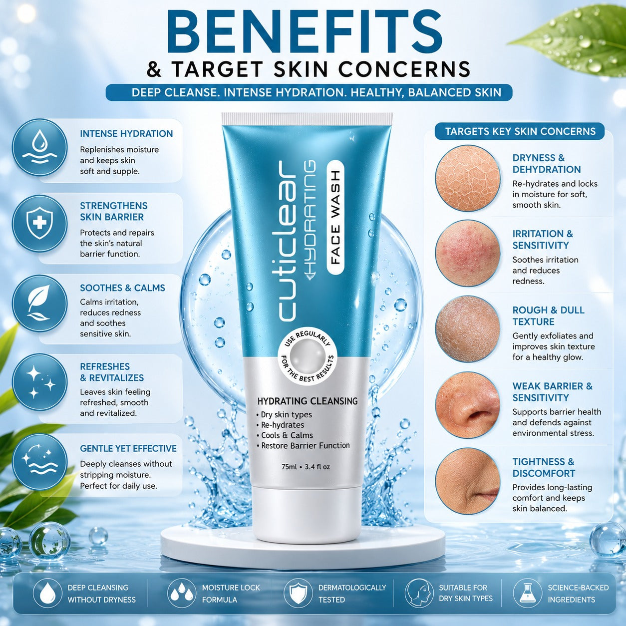 Cuticlear Hydrating Face Wash | Repair Damaged Skin Barrier & Hydrate Dry Skin