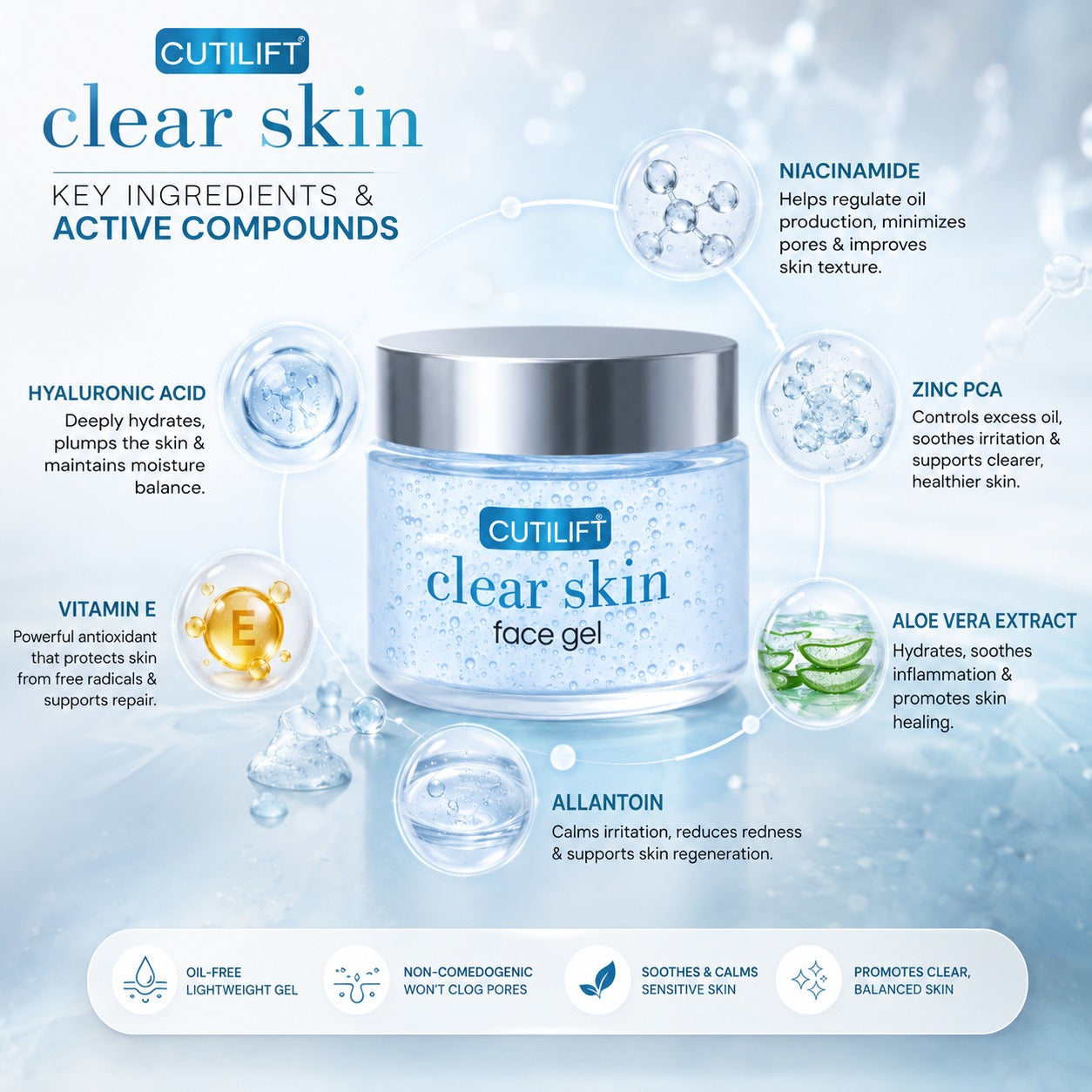 Cutilift Clear Skin Face Gel - Natural Glow and Anti-Acne Treatment (30g)