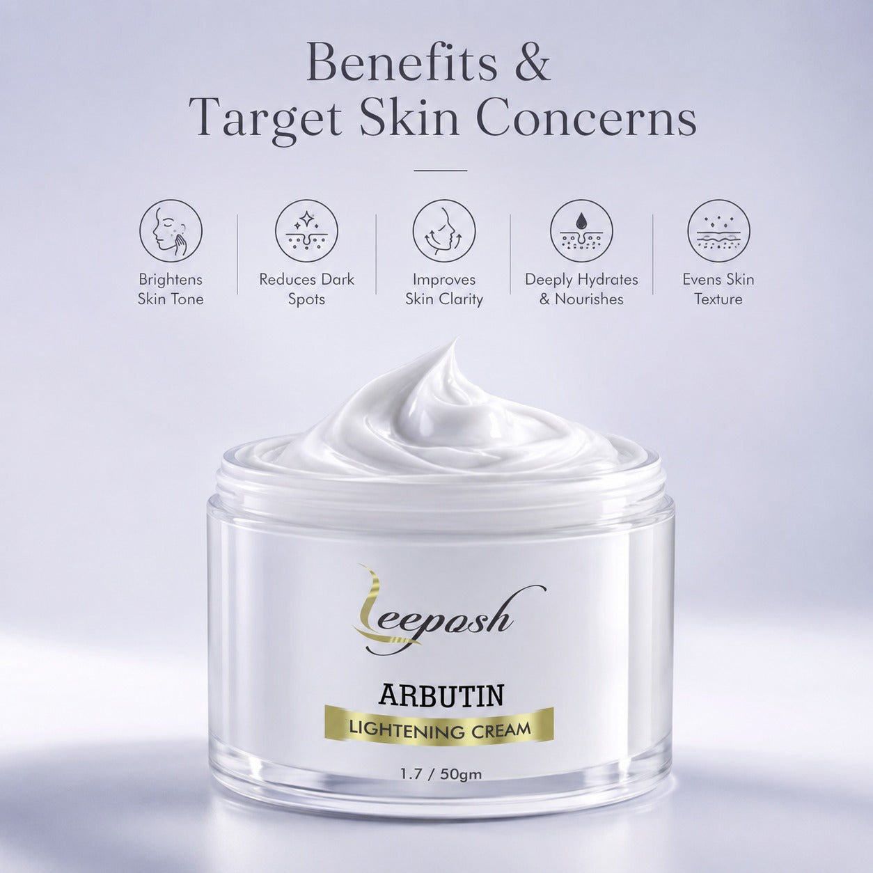 Leeposh Arbutin Lightening Cream with Vitamin C & Hyaluronic Acid | Skin Brightening & Anti-Aging Formula
