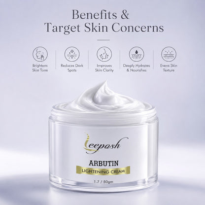 Leeposh Arbutin Lightening Cream with Vitamin C & Hyaluronic Acid | Skin Brightening & Anti-Aging Formula