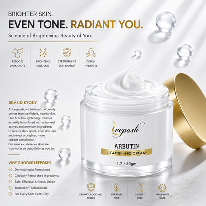 Leeposh Arbutin Lightening Cream with Vitamin C & Hyaluronic Acid | Skin Brightening & Anti-Aging Formula