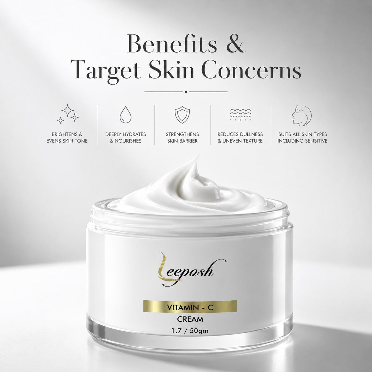 Leeposh Vitamin C Face Cream – Oil-Free, Quick Absorbing, Skin Brightening & Hydrating for All Skin Types