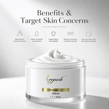 Leeposh Vitamin C Face Cream – Oil-Free, Quick Absorbing, Skin Brightening & Hydrating for All Skin Types