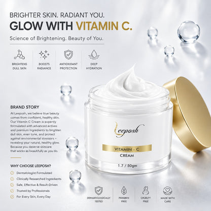 Leeposh Vitamin C Face Cream – Oil-Free, Quick Absorbing, Skin Brightening & Hydrating for All Skin Types