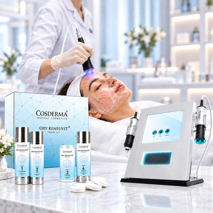 Cosderma Oxygeneo Reneuvit Facial Kit for Anti-Aging, Skin Renewal & Radiance – 4-Step Professional & Home Facial Kit, 10 Sessions