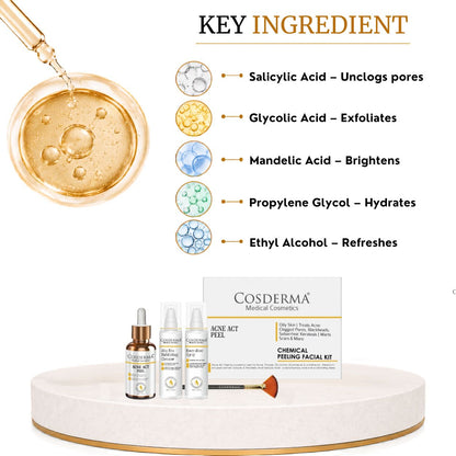 Cosderma Acne Act Peel for Oily Skin | Treats Acne, Clogged Pores, Blackheads, Seborrheic Keratosis, and Scars | Chemical Peeling Facial Kit