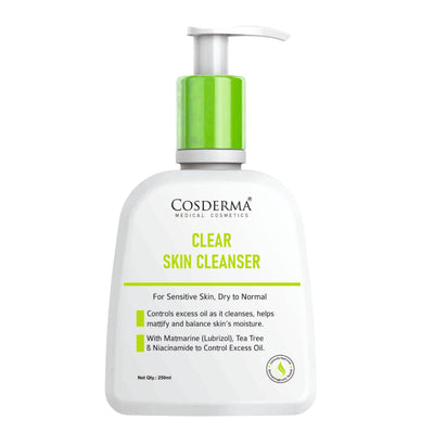 Cosderma Clear Skin Cleanser for Oily & Acne-Prone Skin – Oil Control & Mattifying Formula (250ml)