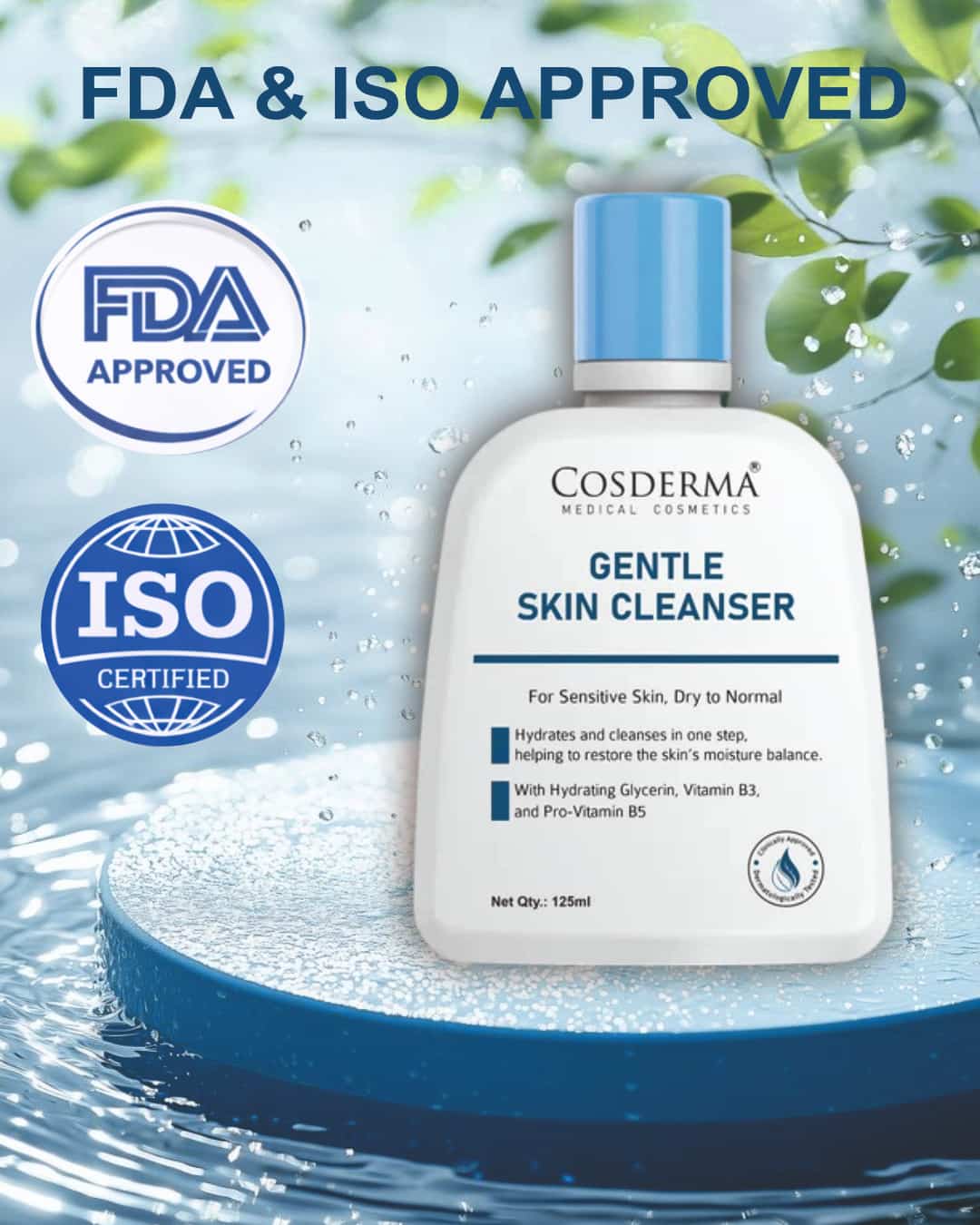Cosderma Gentle Skin Cleanser for Sensitive & Dry to Normal Skin – Hydrating Creamy Formula (250ml)