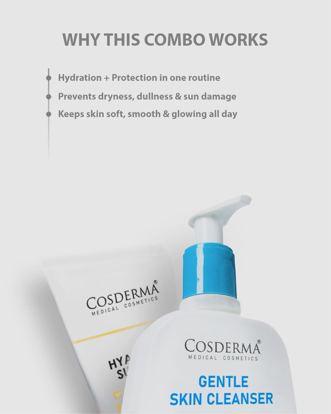 Cosderma gentle skin cleanser + Hylauronic Sunscreen Combo