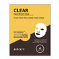 Clear face sheet mask packaging with yellow and black design on a white background