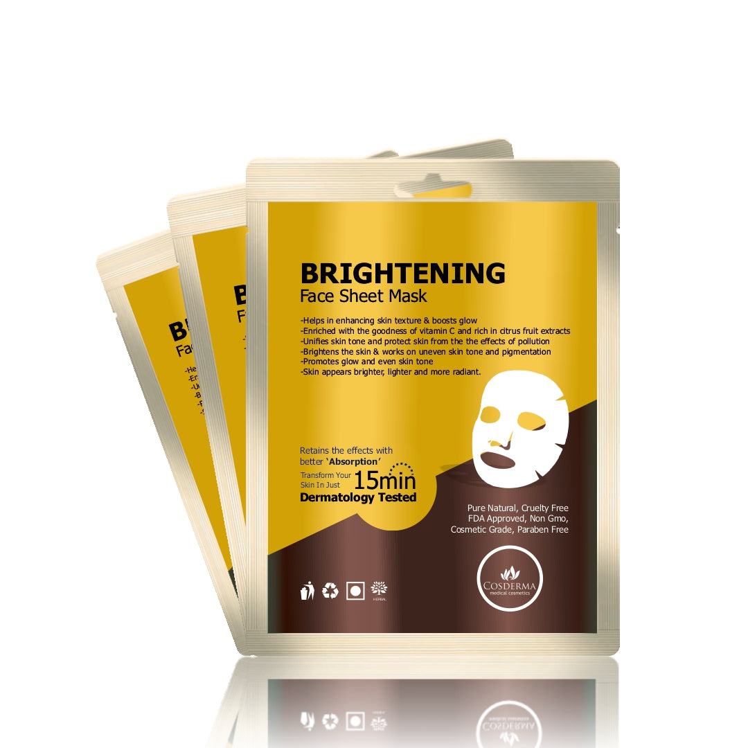 Cosderma Brightening Face Sheet Mask for Unify Skin Tone & Radiant Glow (Pack of 10)