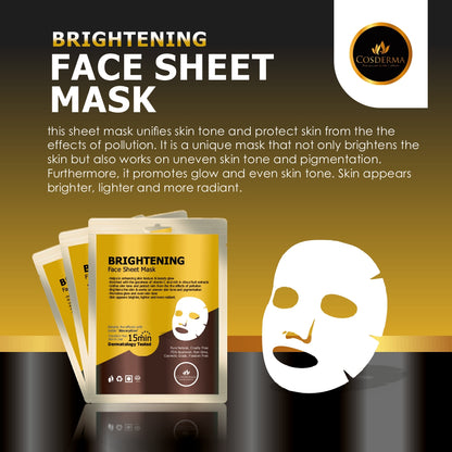 Cosderma Brightening Face Sheet Mask for Unify Skin Tone & Radiant Glow (Pack of 10)