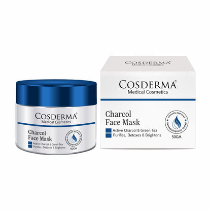 Cosderma Charcoal Face Mask with Green Tea Purifies and Detoxifies the Skin, Preventing Blackheads and Reducing Hyperpigmentation