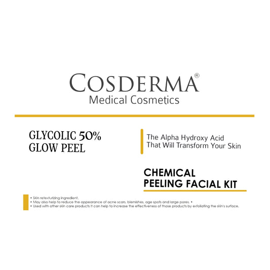 Cosderma Glycolic 50% Glow Peel - Exfoliate, Brighten & Renew Skin | Chemical Peeling Facial Kit