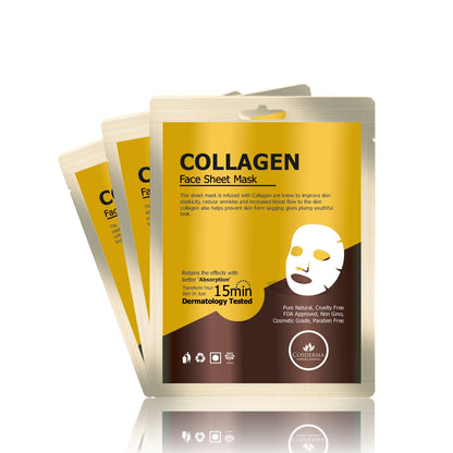 Cosderma Collagen Face Sheet Mask | Anti-Aging & Hydrating Mask (Pack of 10)