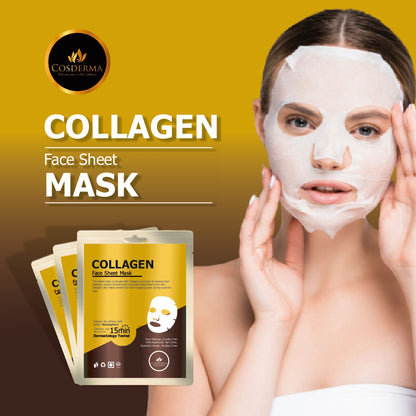 Cosderma Collagen Face Sheet Mask | Anti-Aging & Hydrating Mask (Pack of 10)