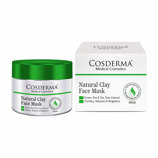 Cosderma Natural Clay Acne Face Mask - Green Tea & Tea Tree Formula | Purify & Detoxify