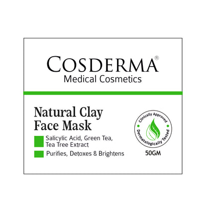 Cosderma Natural Clay Acne Face Mask - Green Tea & Tea Tree Formula | Purify & Detoxify