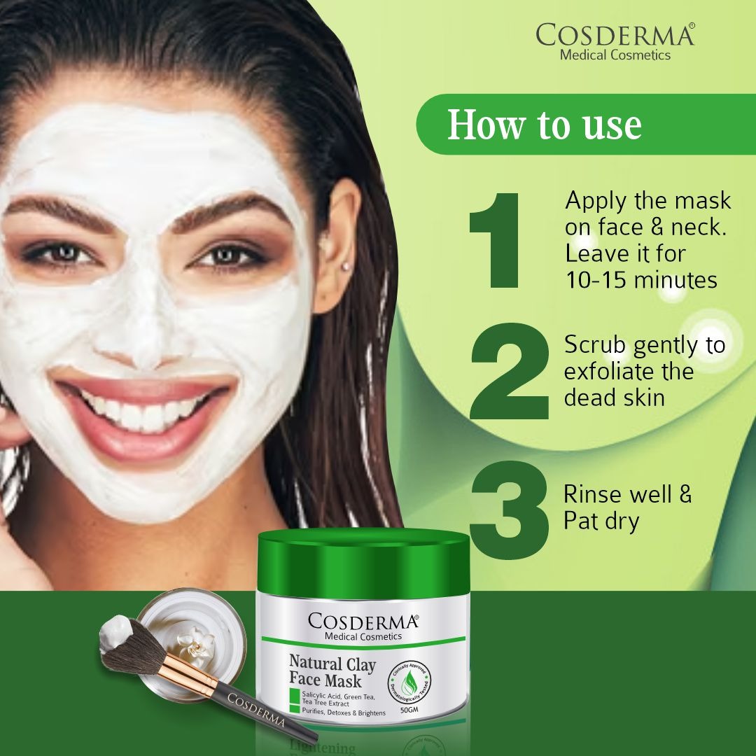 Cosderma Natural Clay Acne Face Mask - Green Tea & Tea Tree Formula | Purify & Detoxify