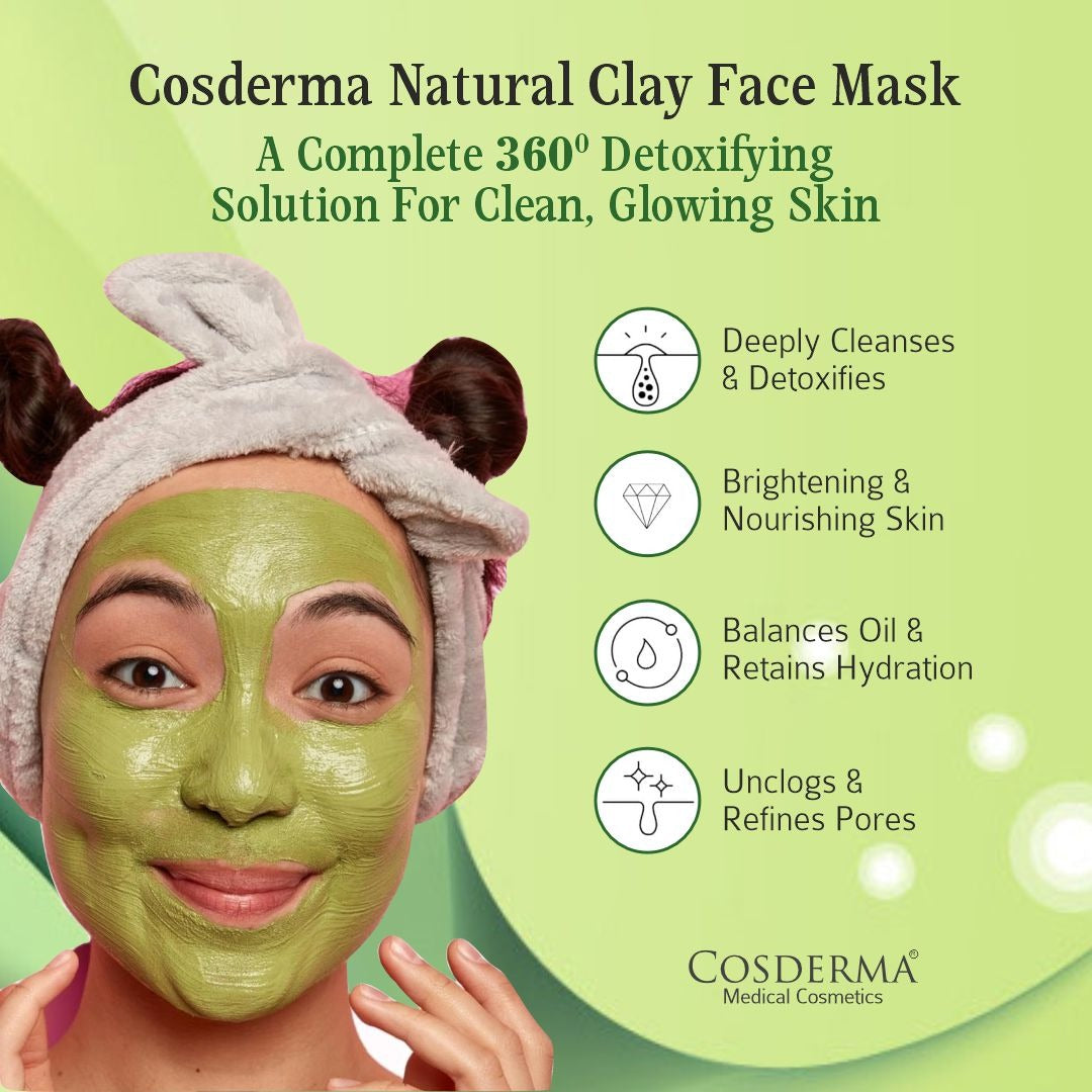 Cosderma Natural Clay Acne Face Mask - Green Tea & Tea Tree Formula | Purify & Detoxify