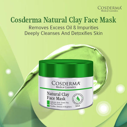 Cosderma Natural Clay Acne Face Mask - Green Tea & Tea Tree Formula | Purify & Detoxify