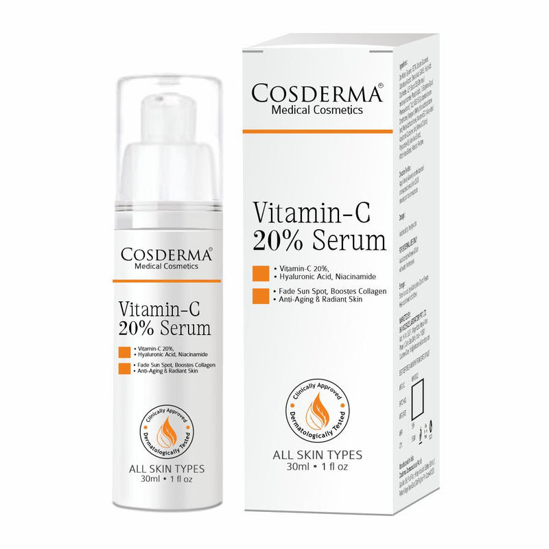 Cosderma Vitamin C 20% Serum with Hyaluronic Acid and Niacinamide - Brightening & Hydrating Skin Care
