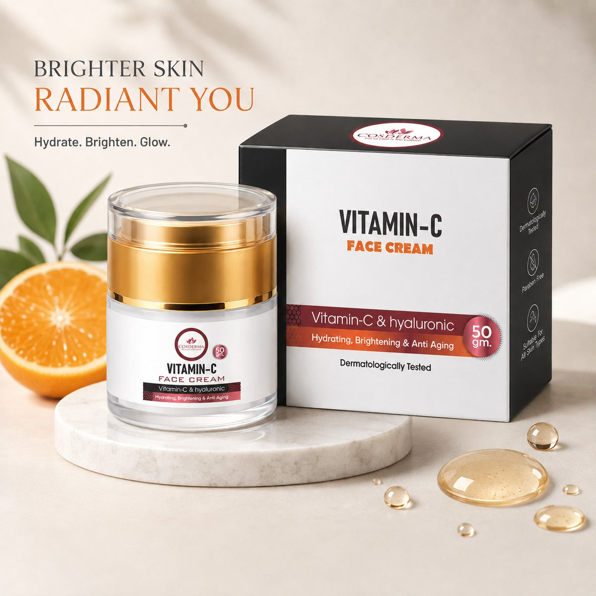 Cosderma Vitamin-C Face Cream | Brightening & Anti-Aging with Hyaluronic Acid