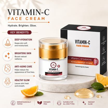Cosderma Vitamin-C Face Cream | Brightening & Anti-Aging with Hyaluronic Acid