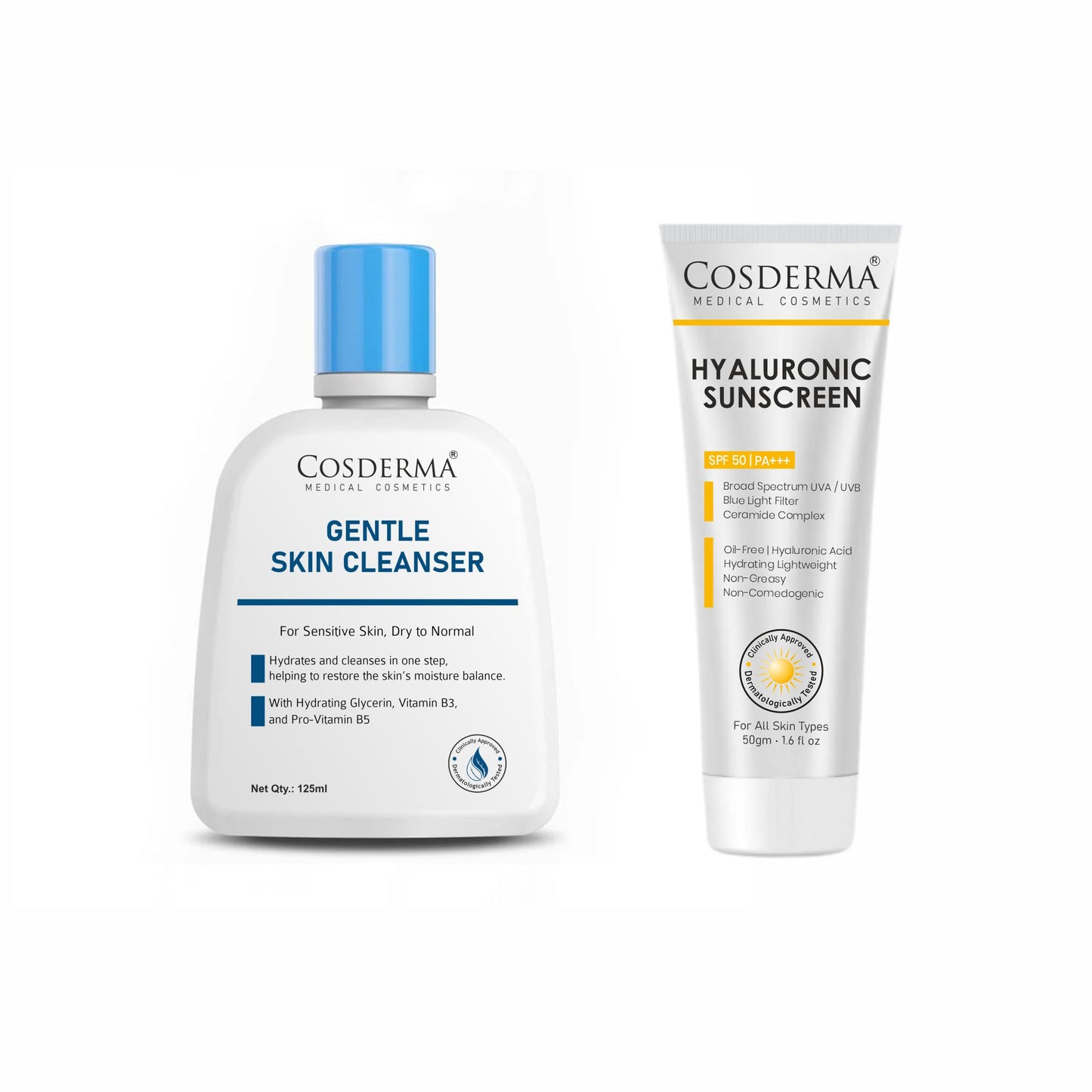Cosderma gentle skin cleanser + Hylauronic Sunscreen Combo