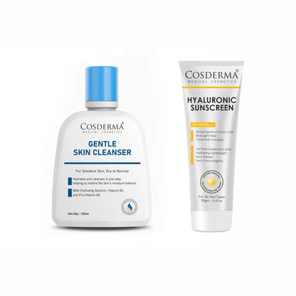 Cosderma gentle skin cleanser + Hylauronic Sunscreen Combo