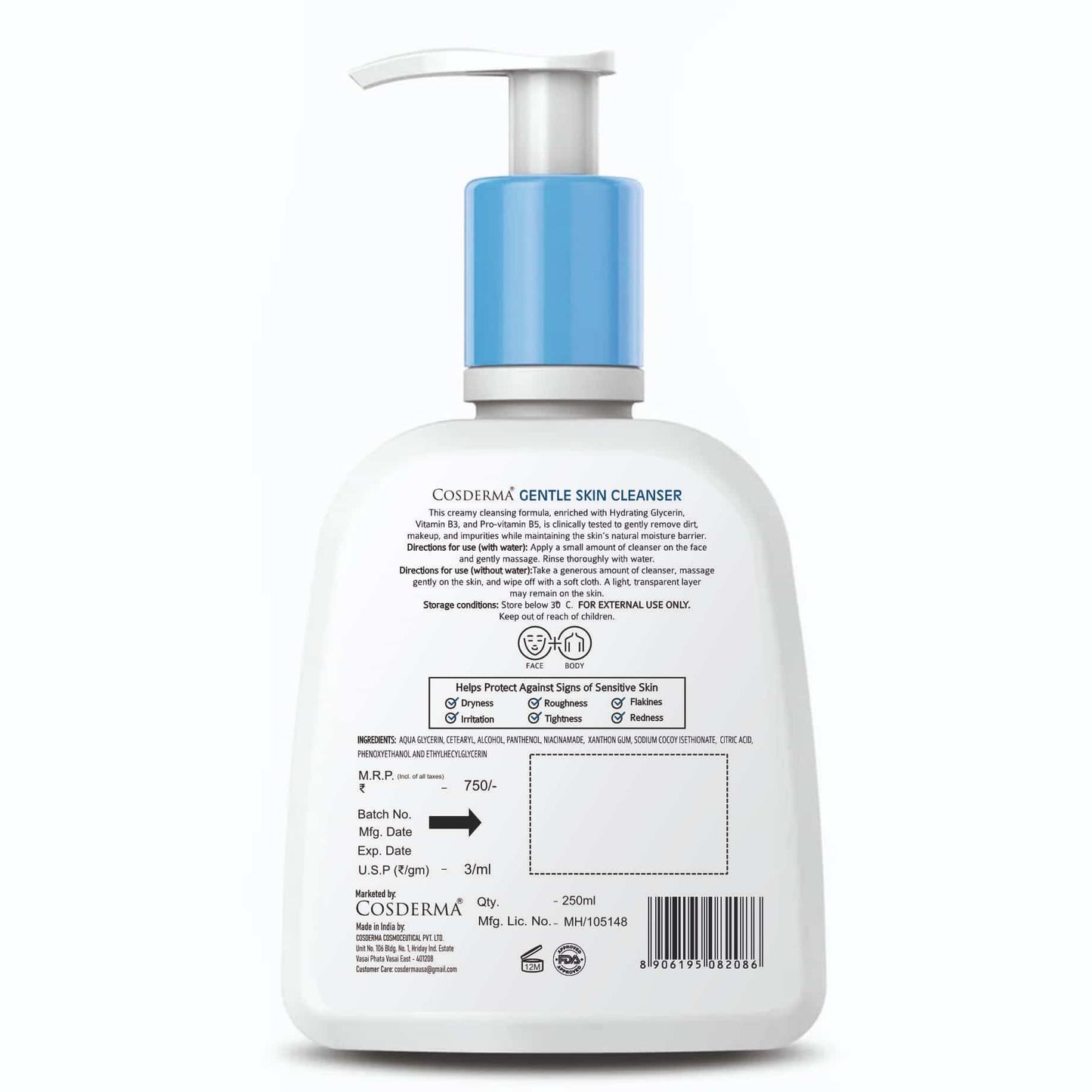 Cauderma Gentle Skin Cleanser bottle with pump on a white background