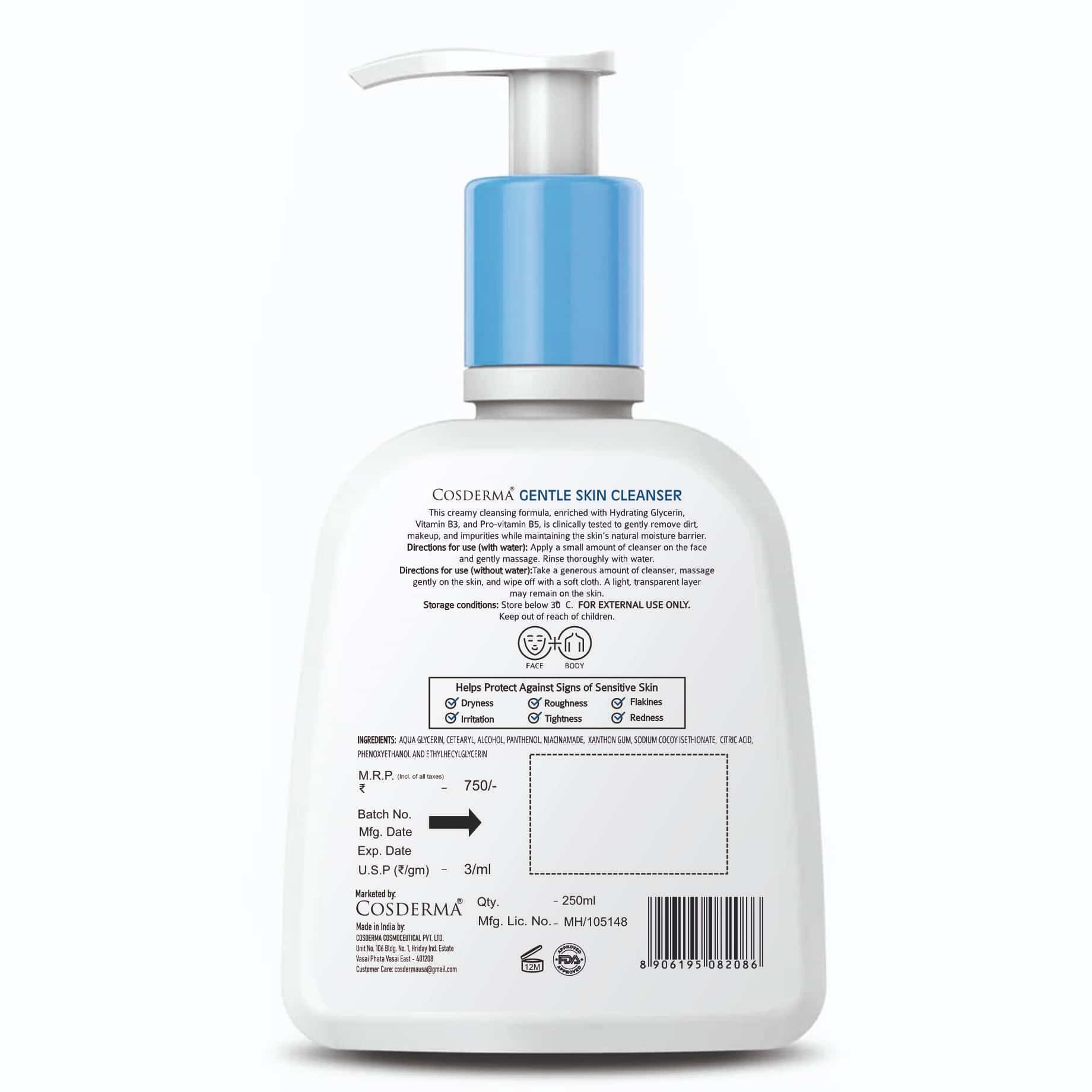 Cauderma Gentle Skin Cleanser bottle with pump on a white background