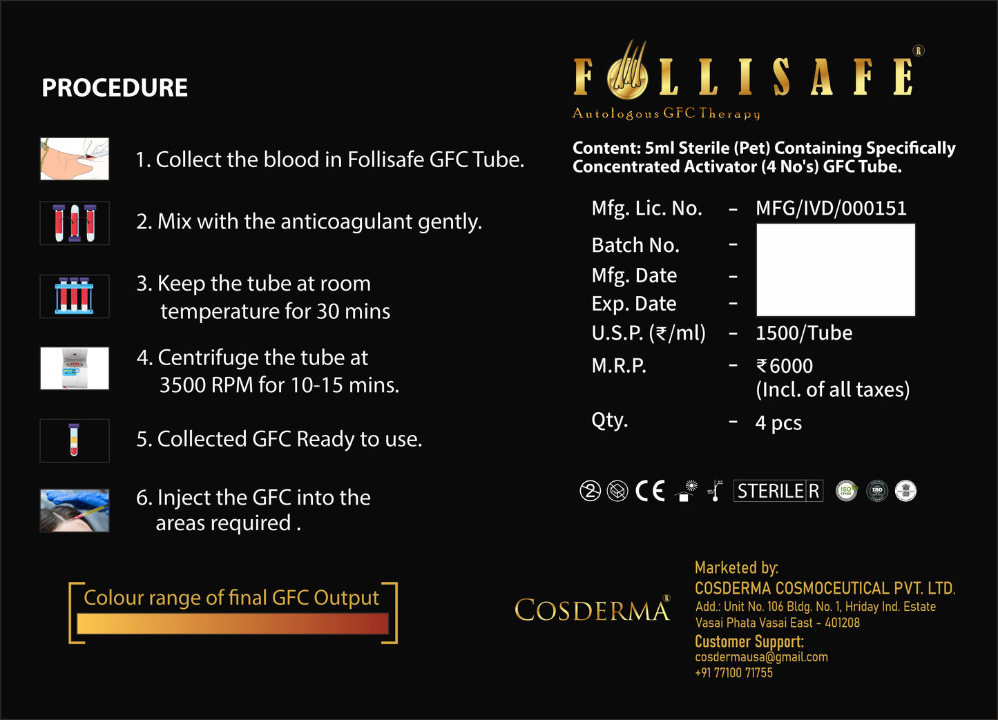 FOLLISAFE GFC Therapy Tube – Hair Regrowth & Skin Rejuvenation (4 Pcs)